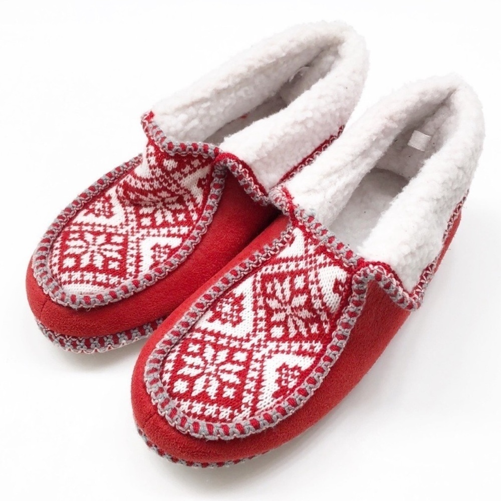 APRES House Slipper Shoe by Lamo Josie Red Print Fleece Slippers SZ 8